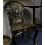 A Victorian Oak Ebonized Balloon Back Rushed Seated Dining Chair, on cabriole support.