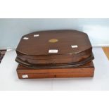 Oak and mahogany cased canteens of cutlery sets,