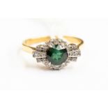 An Art Deco green tourmaline and diamond set ring, 18ct gold, size K½, gross weight approx 3.