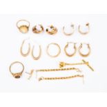 A quantity of 9ct gold earrings etc, total gross weight approx 13.