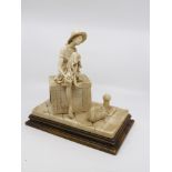 An Italian figurine of a girl on a packing case, dockside, in alabaster resin,