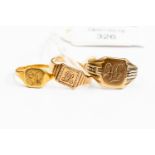 Three gold signet rings including an 18ct gold version weight approx. 2.