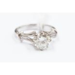 A solitaire diamond 18ct white gold ring, claw set round brilliant cut diamond approx 1.