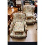 A Pair of 20th Century Beechwood French style upholstered chairs,