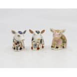 Three Royal Crown Derby piglet paperweights including: Pickworth Piglet,