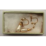 A pair of 9ct gold screw drop pearl earrings