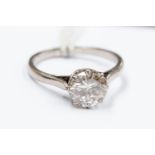 A diamond solitaire platinum ring, the round brilliant- cut diamond approx 2.