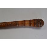 A Japanese carved treen walking cane,