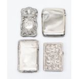 Three American silver vesta cases, stamped 'Sterling' plus a white metal match box holder, 9.