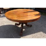 An early Victorian rosewood tilt top breakfast table, circa 1850,