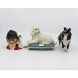 Beswick poodle and collie dogs, plus Royal Doulton 'The Master' character jug,