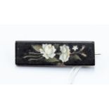 A Pietra Dura Ashford Marble rectangular bar brooch,