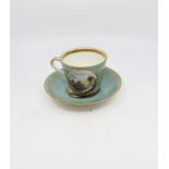 A 19th Century Stafford porcelain tea cup and saucer, green ground,