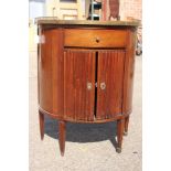 An early 20th Century marble topped mahogany demilune side cabinet,