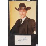 Signed white card of Dallas star "Larry Hagman" with colour photo