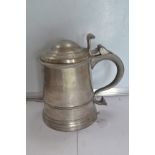 A straight sided quart tankard with dome lid, low fillet on the drum,
