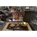 A set of Avery banking or pharmacy bulk scales, brass and with mahogany base,