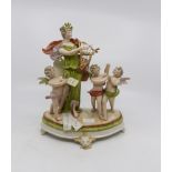 German porcelain figure group of a harp playing maiden and three cherubs