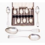 Silver spoons, includes George IV 1828, two Georgian and Victorian table spoons,