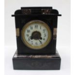 A marble cased clock with enamel dial,