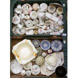 Two boxes of assorted ceramics including Wedgwood; trinkets, vases, boxes, hand painted ceramics,