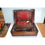 A large rosewood writing box with fittings together with a small mahogany writing box with