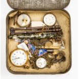 Three pocket watches (two with silver cases), one 1930's wristwatch,