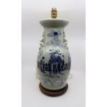 Chinese blue and white table lamp with two others