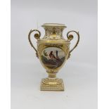 A Derby porcelain twin handled urn vase, circa 1820,