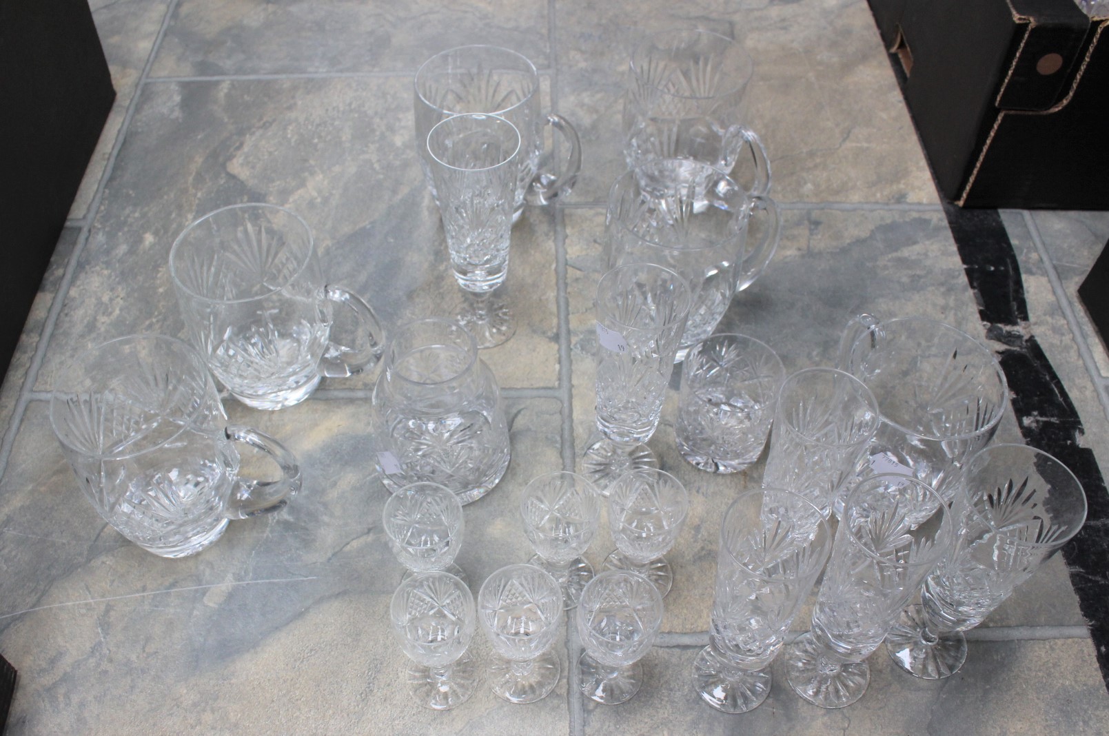 A Tutbury/Georgian collection of cut glass wares, to include bedside decanter and glass,
