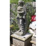 A 19th Century Large Stone Figure, Lady Playing with a Harp.