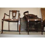 Two Edwardian mahogany inlaid bedroom chairs.