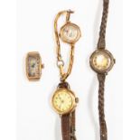 Four vintage ladies watches to include three 9ct gold versions,