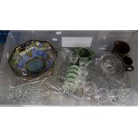 Two boxes of assorted glass and ceramics, including Grimwades lustre bowl,