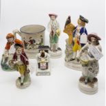 A collection of 19th Century of figure/s including: The Falconer, Red Riding hood, Last to bed....