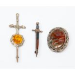 A Scottish silver and hardstone set dirk brooch,