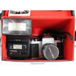 A 1960's Pentax ASAHI S1a SLR complete with flash attachment,