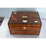 Victorian rose mahogany mother of pearl inlayed sewing/writing box with lift out sewing tray above