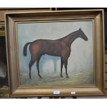 Naive oil on board painting of a stallion,