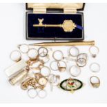 A silver gilt presentation key in box, a 9ct gold cased ladies Marvin wristwatch,