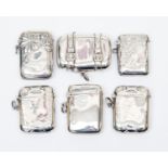 A collection of six various silver vesta cases, hallmarked for Birmingham 1922,