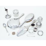 Broken and damaged silver, to include silver backed dressing table set,