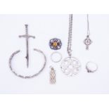 A collection of Celtic design silver jewellery to include a silver Celtic circular pendant on chain