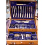 A substantial oak cased canteen of silver cutlery, hallmark Sheffield 1936, maker Emile Viner.