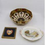 Three Royal Crown Derby plates plus one dish,