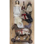 Collection of dolls, clothes,