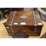 Victorian walnut and mother of pearl inlayed writing box wiht lift out tray and fold out writing