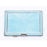 An Art Deco silver and blue enamelled cigarette case, Birmingham 1926,