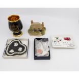 Mixed lot including Wedgwood pin tray, Prinknesh commemorative goblet, Rome Olympics pintray,