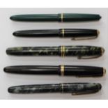 Five vintage pens, two Parker,